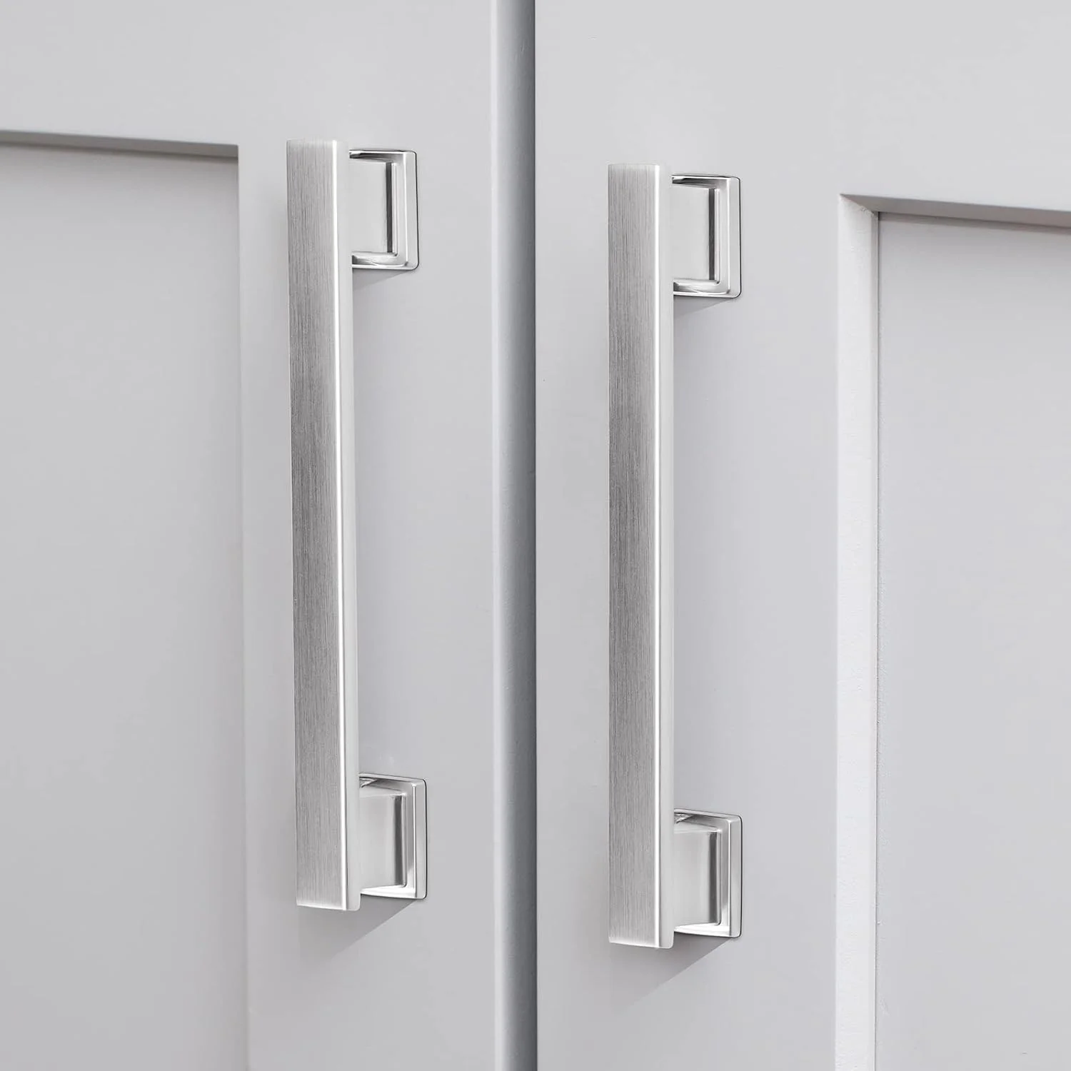 دستگیره کابینت VEHICL، بسته 10 عددی، 5 اینچ (128 میلی متر) فاصله سوراخ ها، دستگیره های نیکل ساتن برس خورده برای کمد آشپزخانه، کمد حمام، کشوهای دراور، سبک مدرن مربع، آلیاژ روی جامد