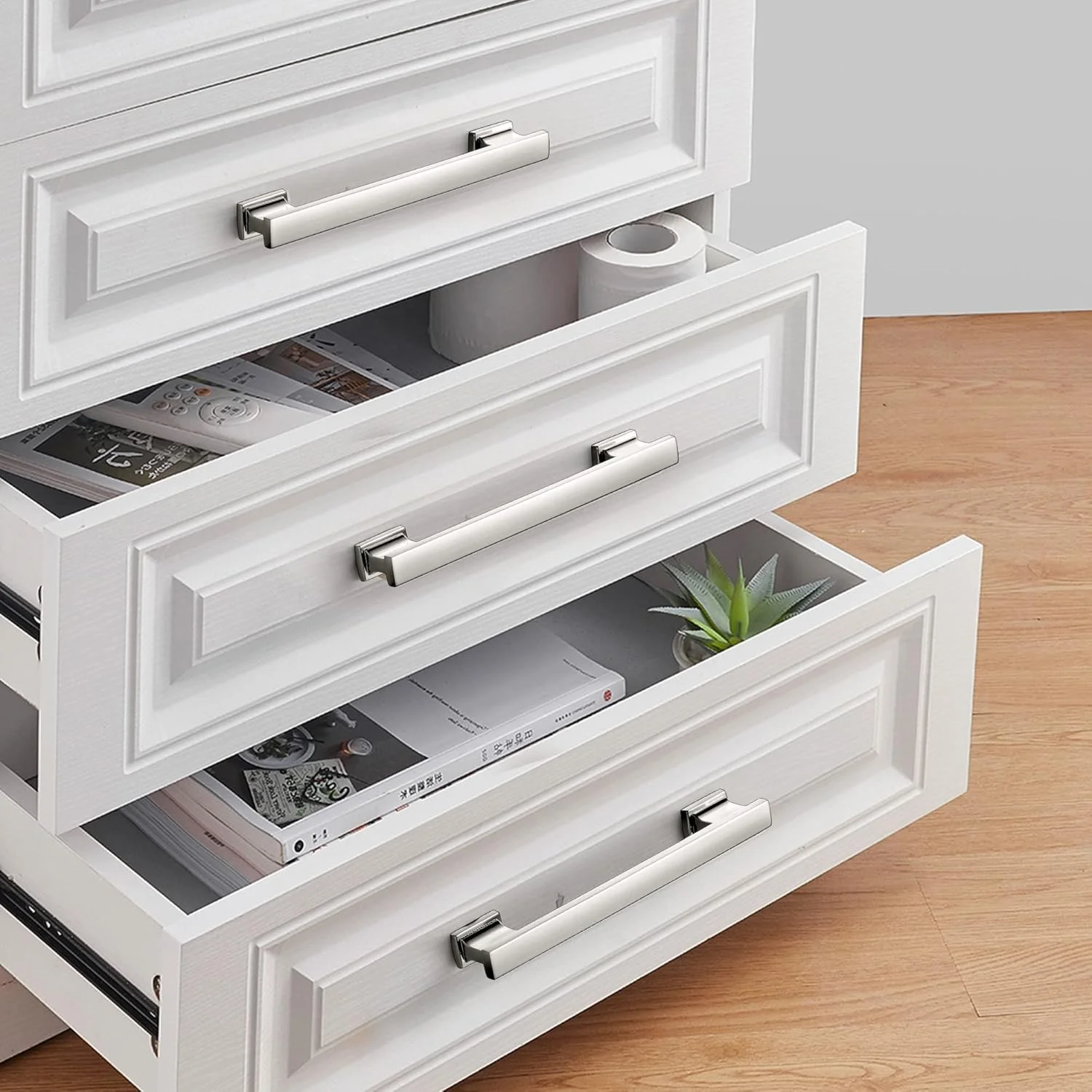 دستگیره کابینت VEHICL، بسته 10 عددی، 5 اینچ (128 میلی متر) فاصله سوراخ ها، دستگیره های نیکل ساتن برس خورده برای کمد آشپزخانه، کمد حمام، کشوهای دراور، سبک مدرن مربع، آلیاژ روی جامد