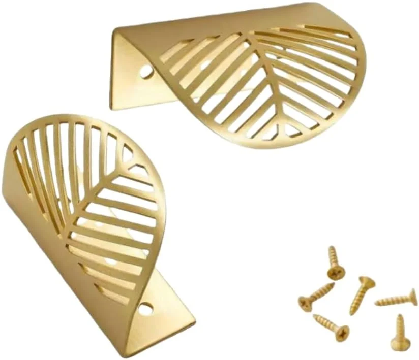 دستگیره کابینت طرح برگ uvbws2PCS - برنجی جامد، محکم و بادوام، مرکز سوراخ 1.57 اینچ، نصب آسان با پیچ - دستگیره لبه ای روکش طلایی برس خورده و دستگیره کشو