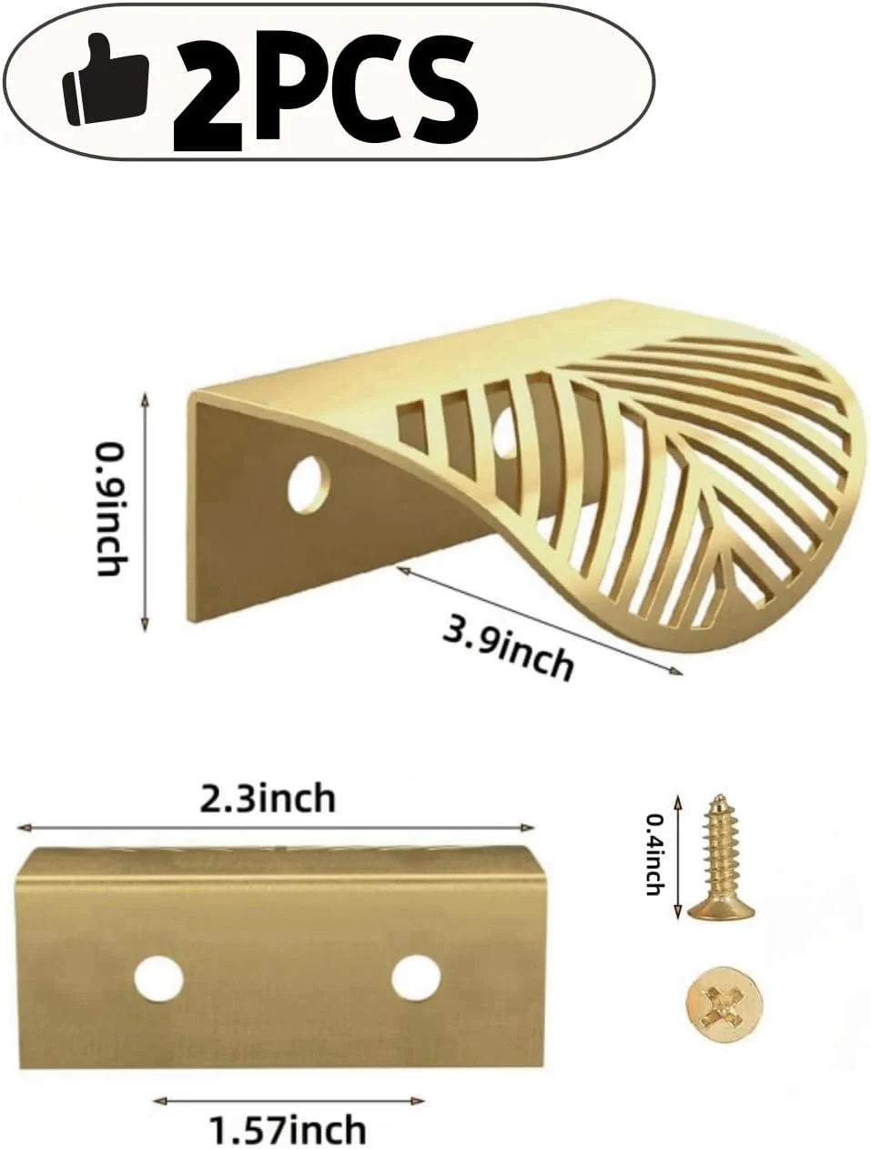 دستگیره کابینت طرح برگ uvbws2PCS - برنجی جامد، محکم و بادوام، مرکز سوراخ 1.57 اینچ، نصب آسان با پیچ - دستگیره لبه ای روکش طلایی برس خورده و دستگیره کشو