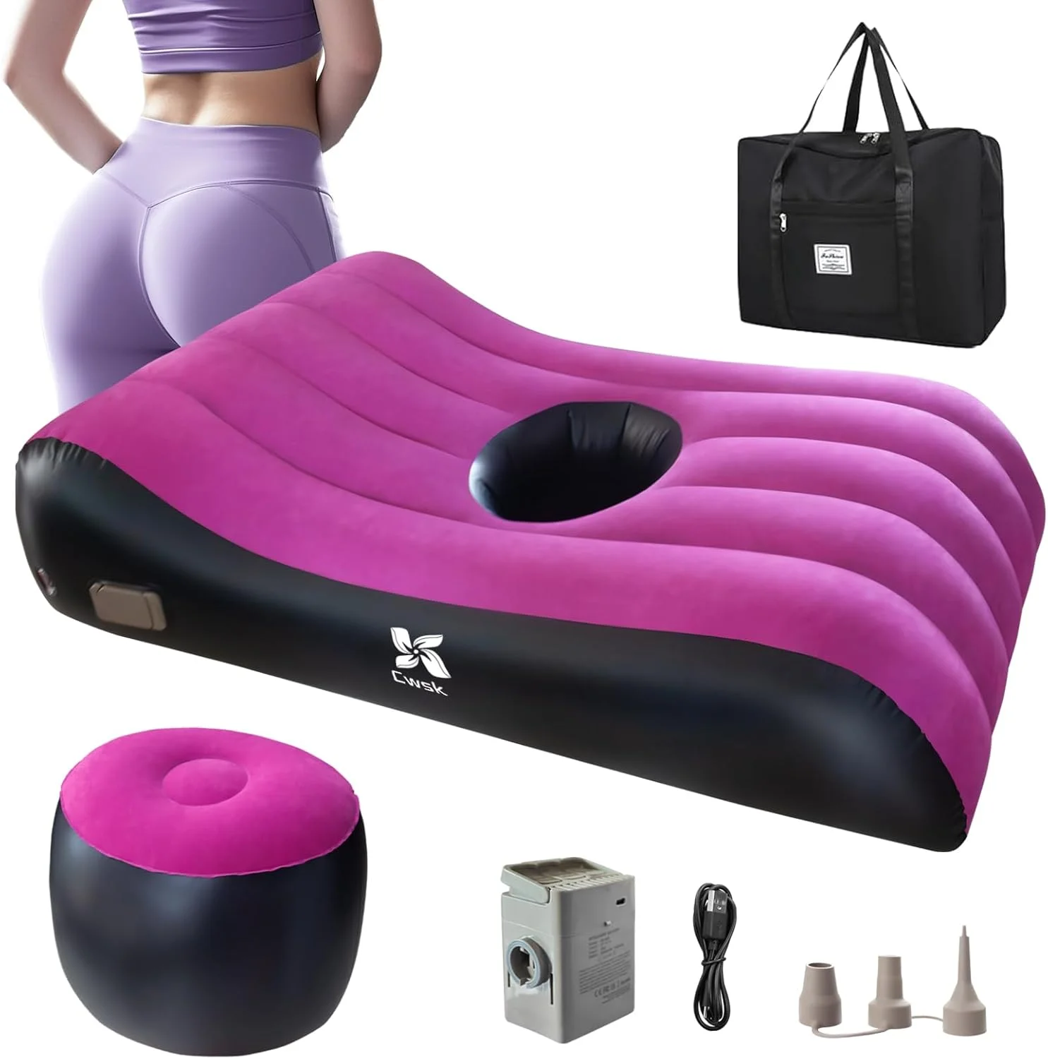 تخت خواب BBL بعد از جراحی برای خوابیدن با حفره - تشک بادی بعد از عمل لیفت باسن برزیلی، فلاک ضخیم و پمپ برقی داخلی، جنس خواب ضد آب پزشکی به همراه کیف حمل