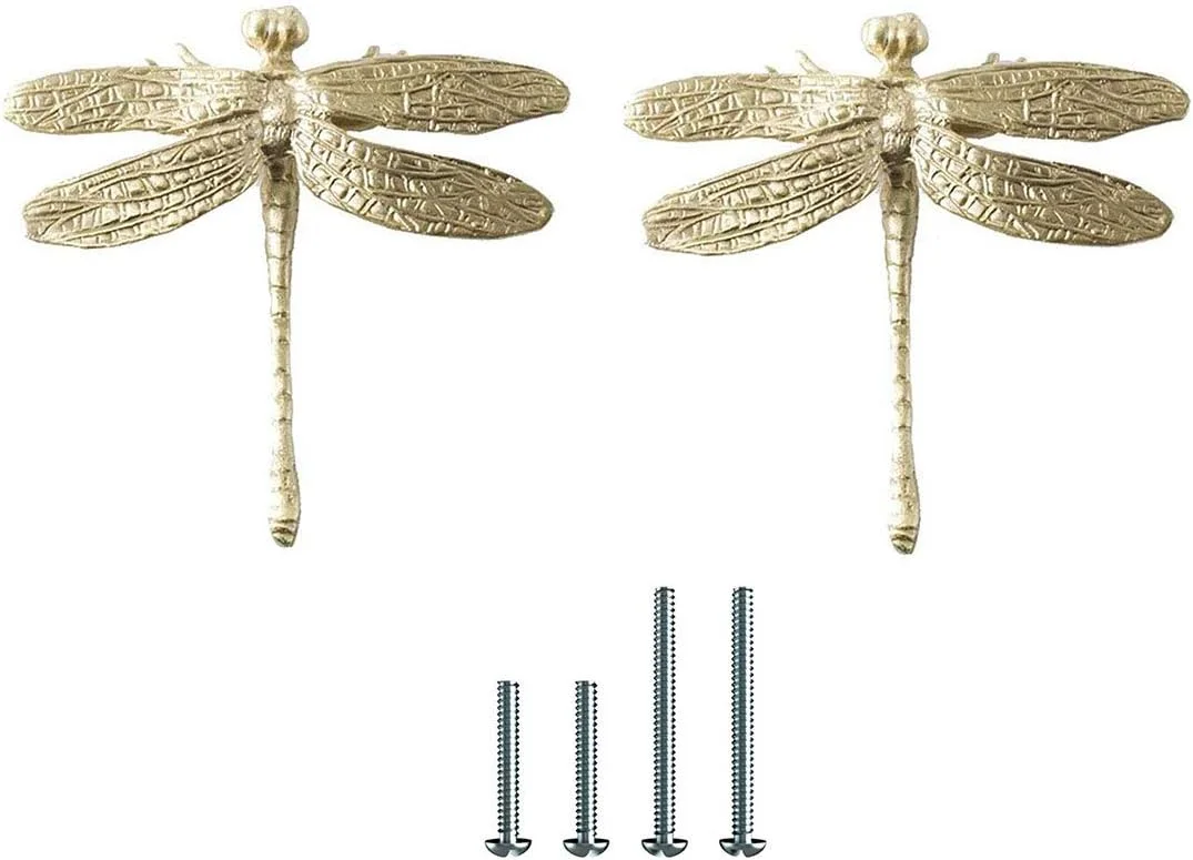 دستگیره کشو برنجی UniDes طرح سنجاقک طلایی، 2 عددی - مناسب برای دکوراسیون مدرن منزل