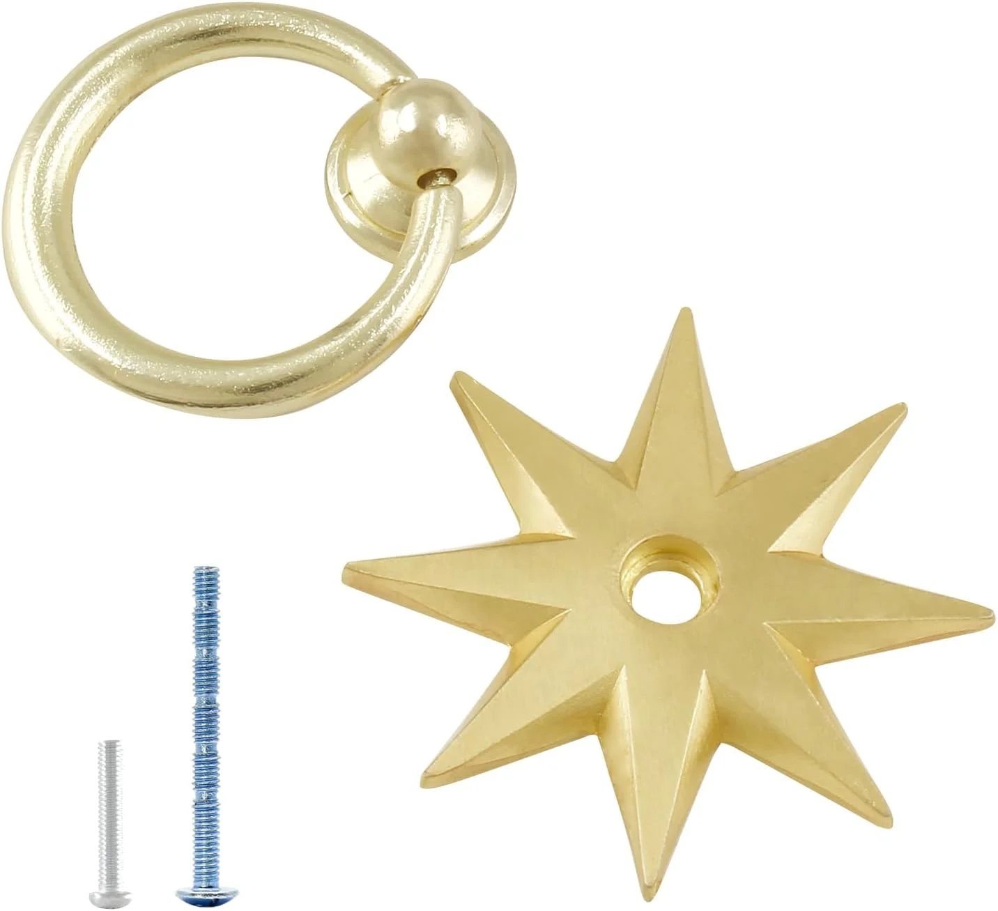 دستگیره کابینت ستاره هشت پر Uenhoy، بسته 4 عددی، دستگیره های تزئینی ستاره طلایی برای کشو کابینت کمد دراور، دستگیره های تک سوراخ خلاقانه با پیچ