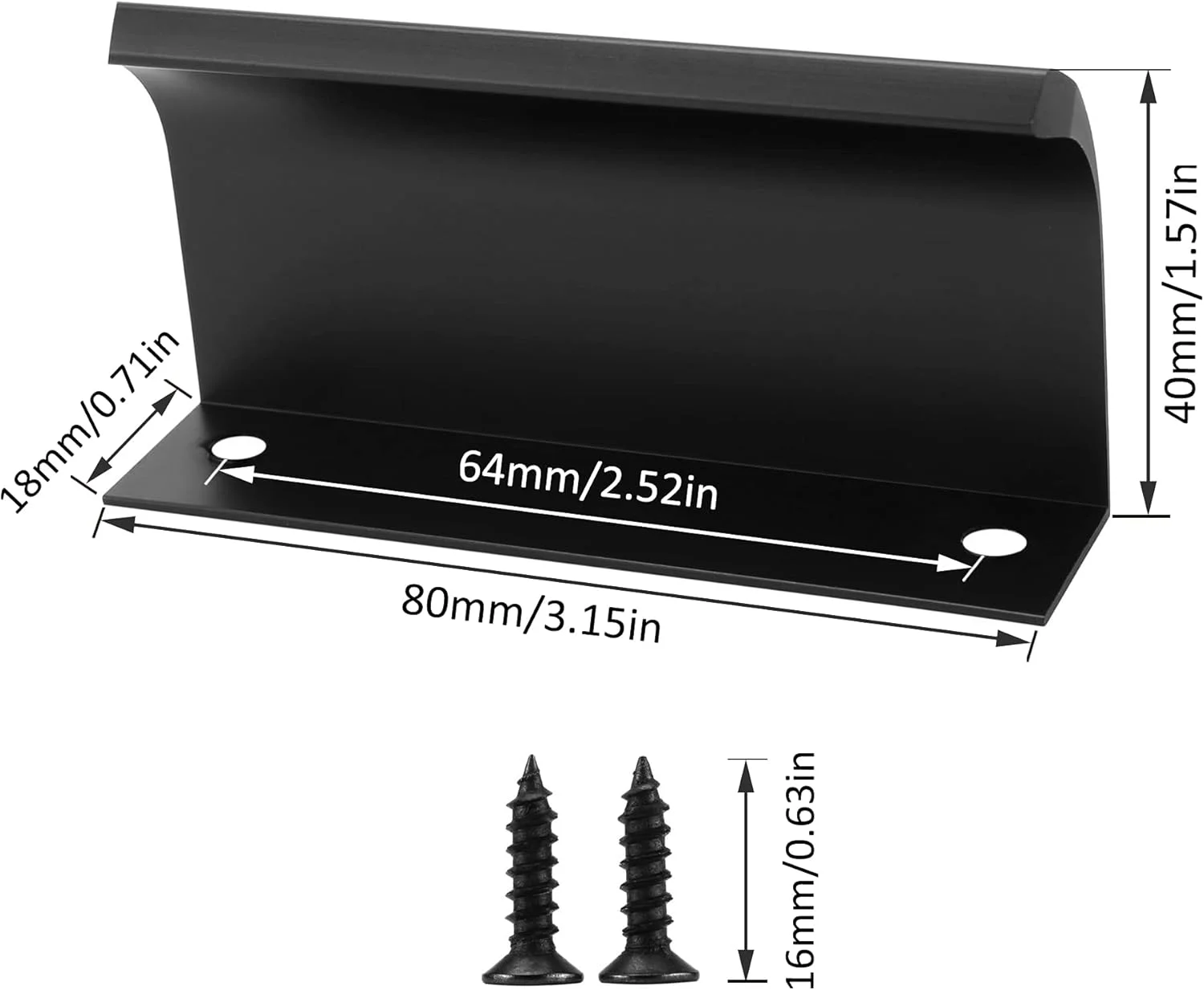 دستگیره لبه انگشتی مخفی آلومینیومی مشکی Tidorlou، مناسب درب کابینت، کشو، کمد، 10 عددی، 80 میلی متر / 3.2 اینچ