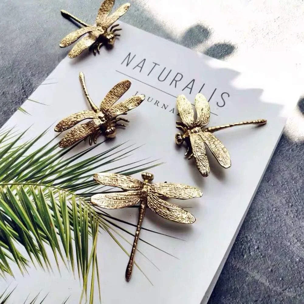 دستگیره کشو برنجی UniDes طرح سنجاقک طلایی، 2 عددی - مناسب برای دکوراسیون مدرن منزل