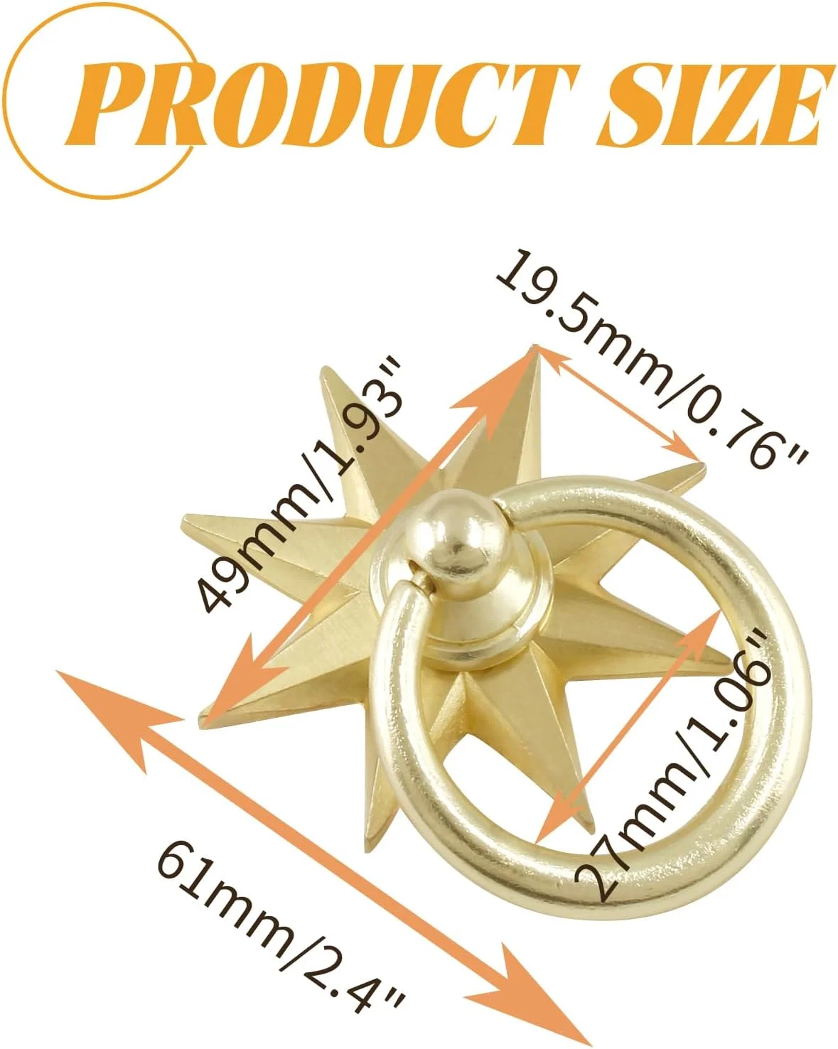 دستگیره کابینت ستاره هشت پر Uenhoy، بسته 4 عددی، دستگیره های تزئینی ستاره طلایی برای کشو کابینت کمد دراور، دستگیره های تک سوراخ خلاقانه با پیچ