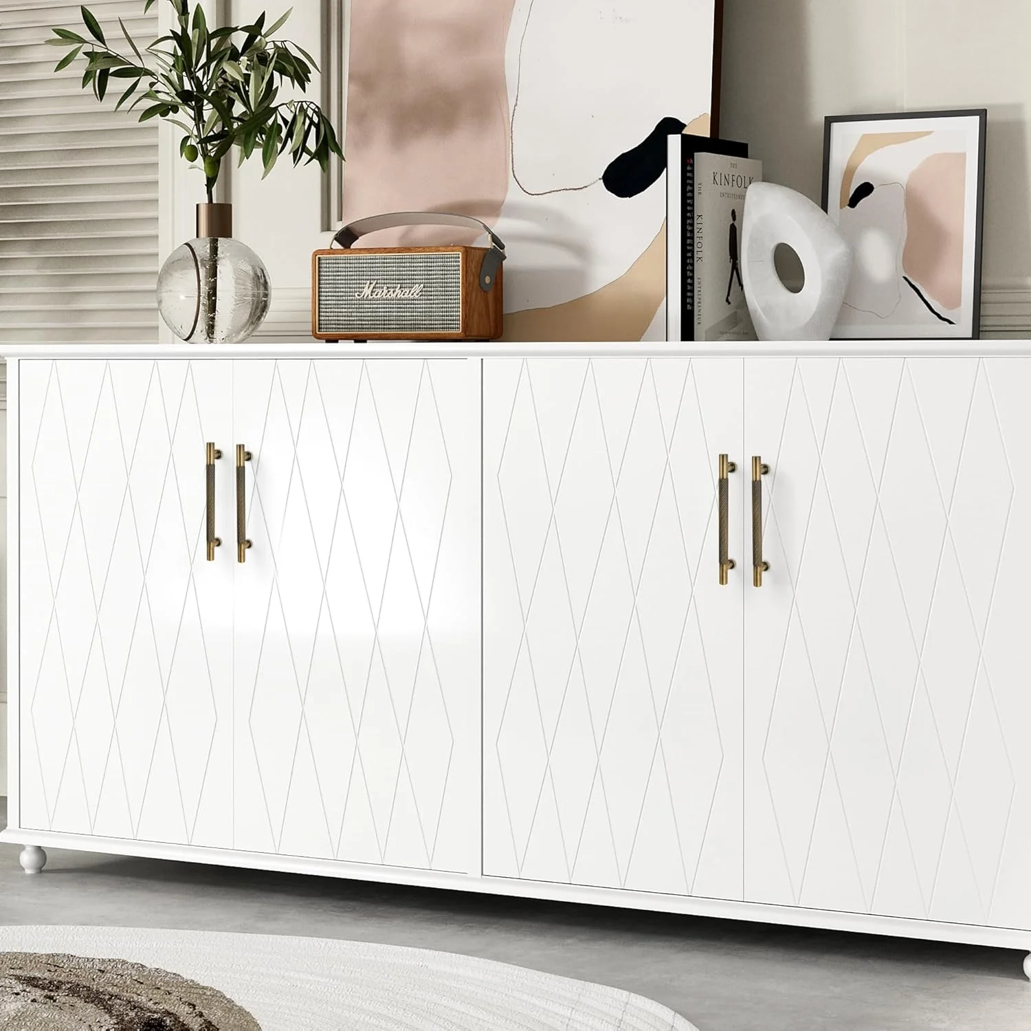 دستگیره کابینت عتیقه Urnew - بسته 2 عددی، دستگیره برنجی آجدار برای کمد و میز آرایش، کشنده درب آشپزخانه و کمد لباس، 5 اینچی، برنجی منقش