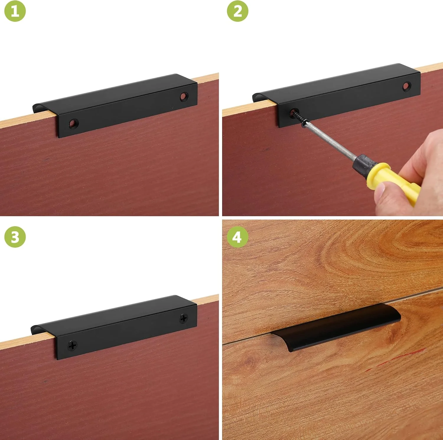 دستگیره لبه انگشتی مخفی آلومینیومی مشکی Tidorlou، مناسب درب کابینت، کشو، کمد، 10 عددی، 80 میلی متر / 3.2 اینچ