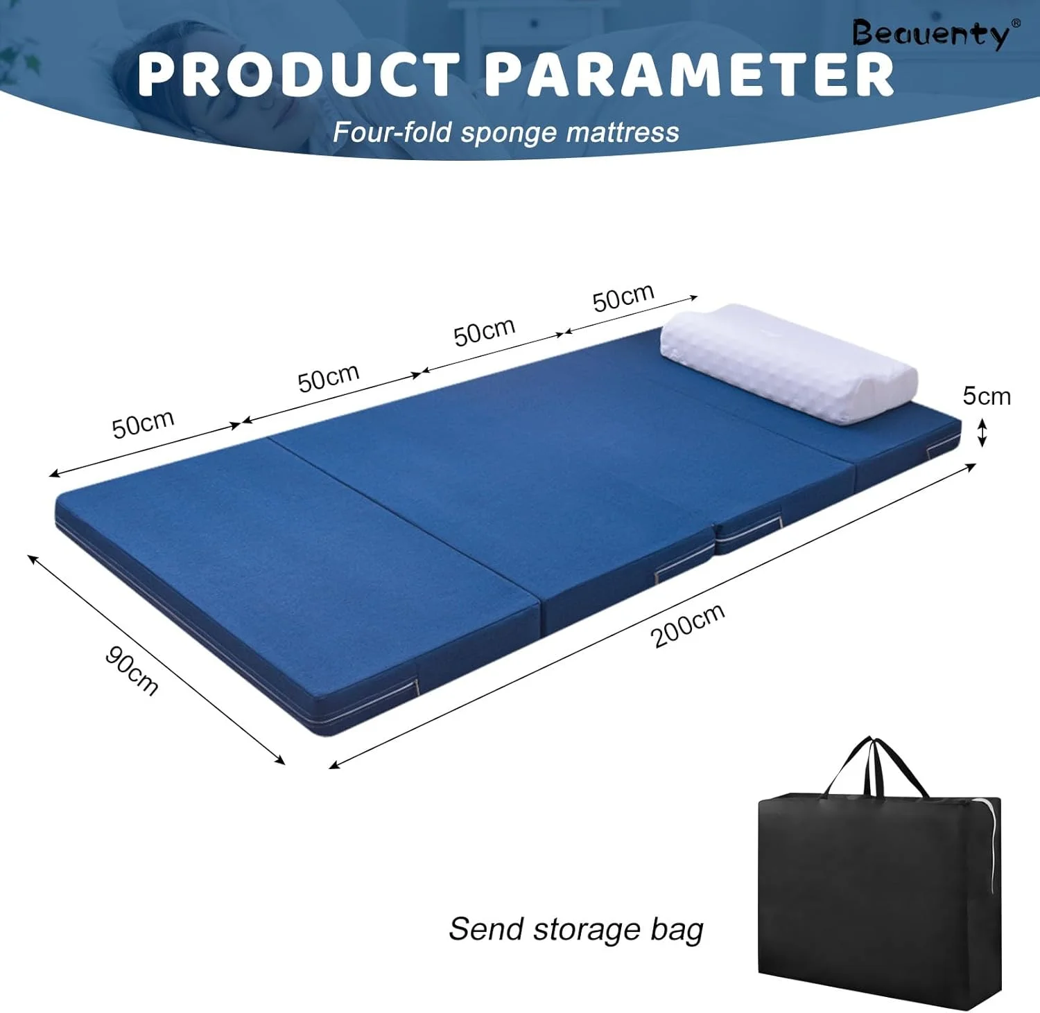 تشک تاشو Beauenty، تشک فوم حافظه دار 4 لایه، تشک یک نفره قابل حمل با روکش قابل شستشو، زیرانداز برای مسافرت، مهمان، خواب، کمپینگ، 200 * 90 * 5 سانتی متر (آبی) تشک تاشو Beauenty، تشک فوم حافظه دار 4 لایه، تشک یک نفره قابل حمل با روکش قابل شستشو، زیرانداز برای مسافرت، مهمان، خواب، کمپینگ، 200 * 90 * 5 سانتی متر (آبی)