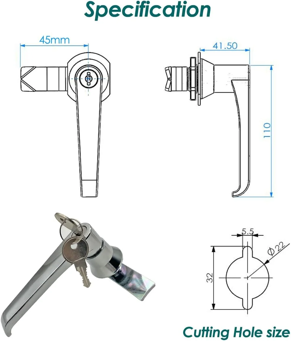 قفل دستگیره اهرمی PUROCEAN، مدل L، قفل دستگیره درب، قفل دستگیره کابینت کروم (PX057) - دو عدد