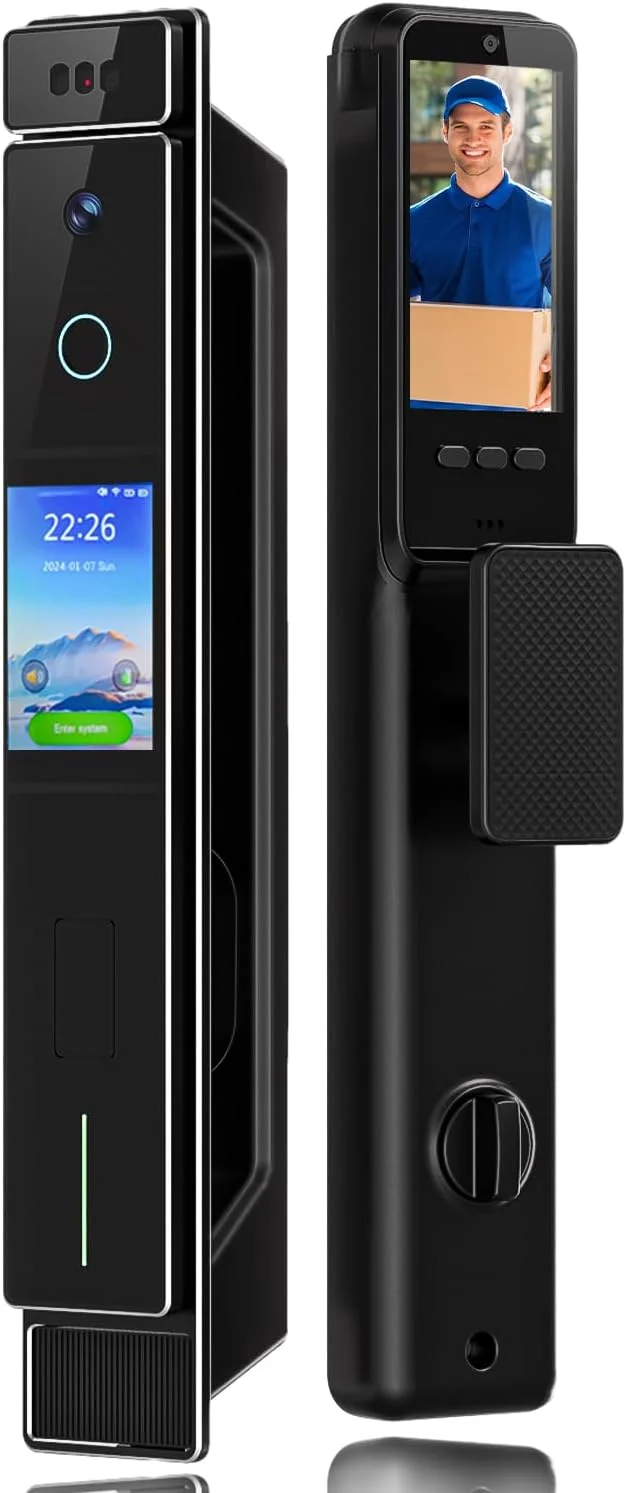 قفل هوشمند تیچوندریوس، پشتیبانی از زبان انگلیسی و عربی. WiFi با 2 دوربین فیلمبرداری، تماس ویدیویی، تشخیص چهره سه بعدی، اثر کف دست، صفحه کلید قفل بیومتریک، کنترل برنامه Jlink، با مورتس 6068 (JLDP)