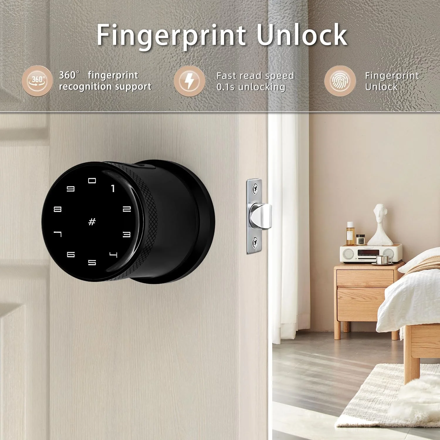 قفل هوشمند تیچوندریوس، قفل هوشمند چند زبانه، (شامل 8 عدد باتری AAA) دستگیره هوشمند 4 در 1 با بلوتوث TT App/اثر انگشت/کارت های IC/رمز عبور، برای خانه، مهمانپذیر، دفتر، آپارتمان (مشکی)