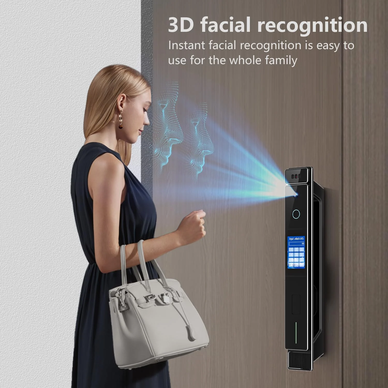 قفل هوشمند تیچوندریوس، پشتیبانی از زبان انگلیسی و عربی. WiFi با 2 دوربین فیلمبرداری، تماس ویدیویی، تشخیص چهره سه بعدی، اثر کف دست، صفحه کلید قفل بیومتریک، کنترل برنامه Jlink، با مورتس 6068 (JLDP)