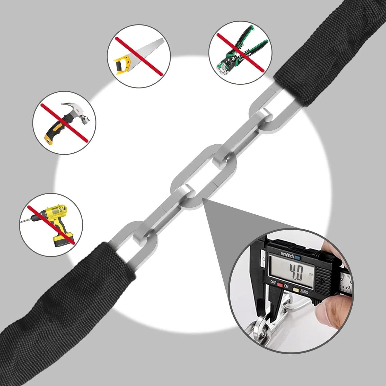 قفل زنجیری دوچرخه TERRIFI، ضد سرقت، امنیت بالا، قفل دوچرخه ضد آب برای دوچرخه، موتور سیکلت، اسکوتر، درب، دروازه، حصار، [3 کلید]