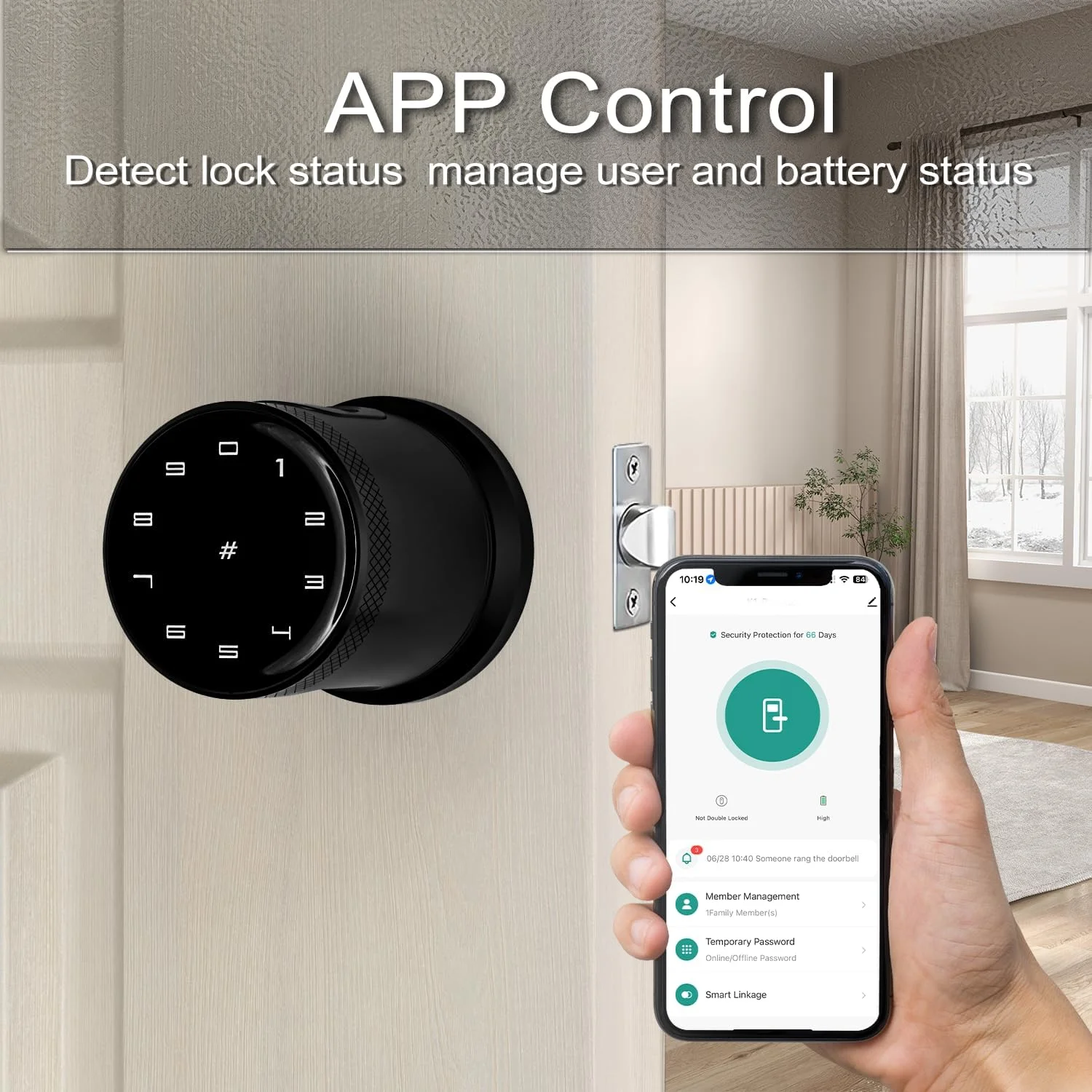 قفل هوشمند تیچوندریوس، قفل هوشمند چند زبانه، (شامل 8 عدد باتری AAA) دستگیره هوشمند 4 در 1 با بلوتوث TT App/اثر انگشت/کارت های IC/رمز عبور، برای خانه، مهمانپذیر، دفتر، آپارتمان (مشکی)