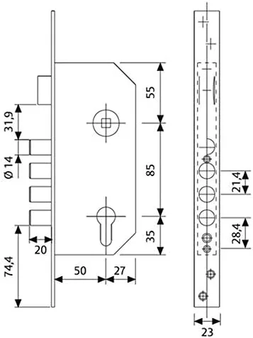 قفل امنیتی تک نقطه‌ای Tesa Assa Abloy TFB7Q 1 R100B برای درب‌های چوبی، روکش برنجی، سیلندر 30 × 30 میلی‌متر