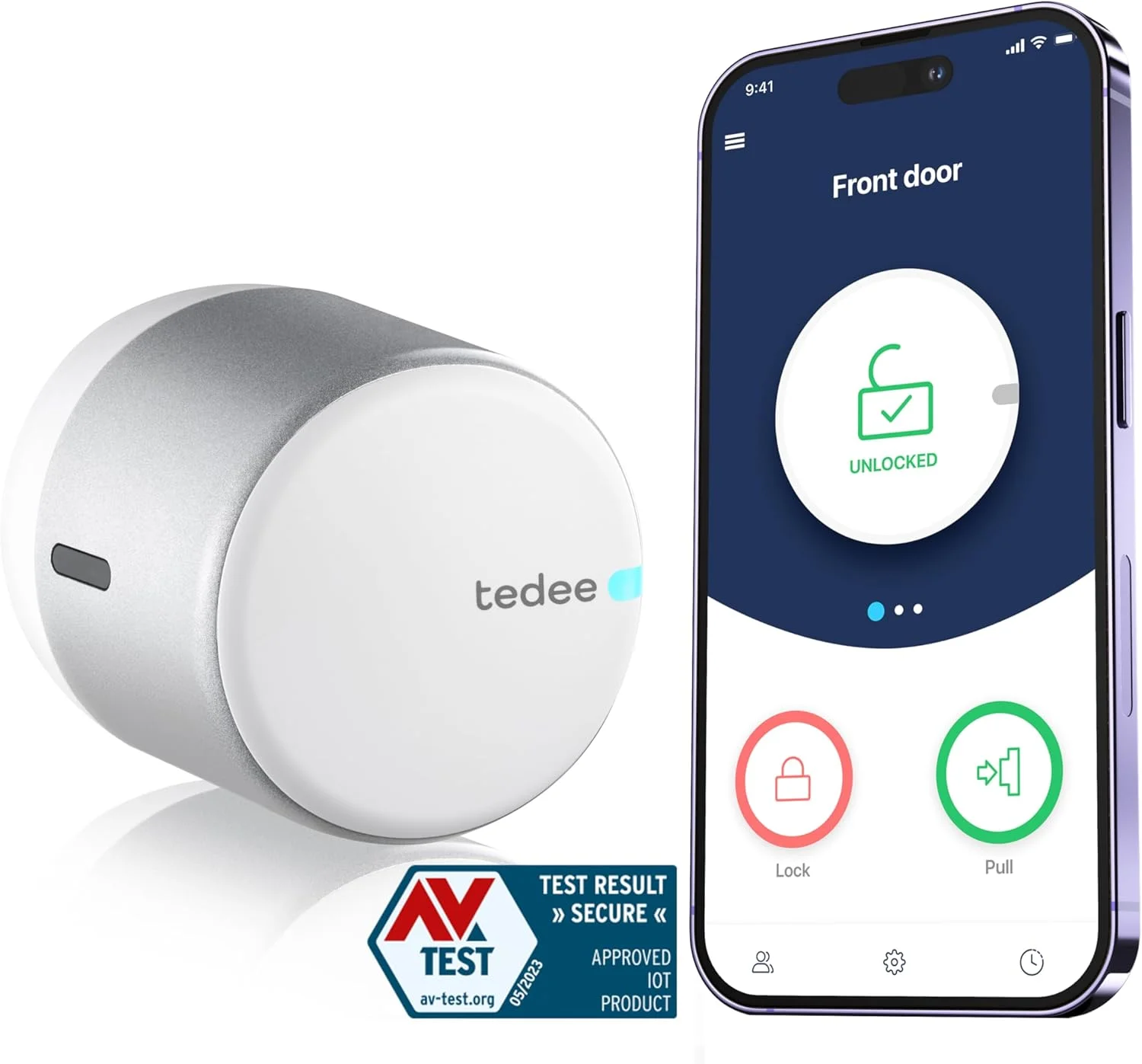 قفل هوشمند درب تدئی Go Retrofit، قفل دیجیتال با قفل خودکار و برنامه، قفل هوشمند امنیتی دسترسی بدون کلید دارای گواهی AV-TEST، قفل الکترونیکی، نقره ای