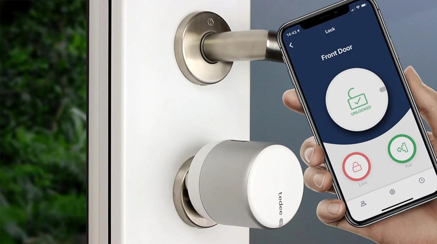 قفل هوشمند درب تدئی Go Retrofit، قفل دیجیتال با قفل خودکار و برنامه، قفل هوشمند امنیتی دسترسی بدون کلید دارای گواهی AV-TEST، قفل الکترونیکی، نقره ای