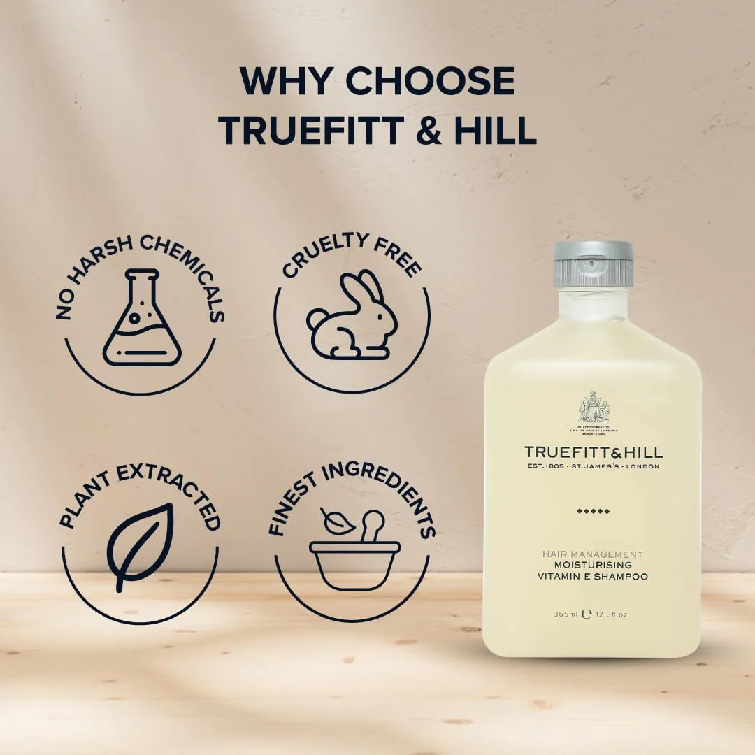 شامپو مرطوب کننده مو حاوی ویتامین E تروفیت اند هیل 365 میلی لیتر | مجموعه مدیریت موی ضروری برای آقایان | بهترین برای موهای خشک و آسیب دیده
