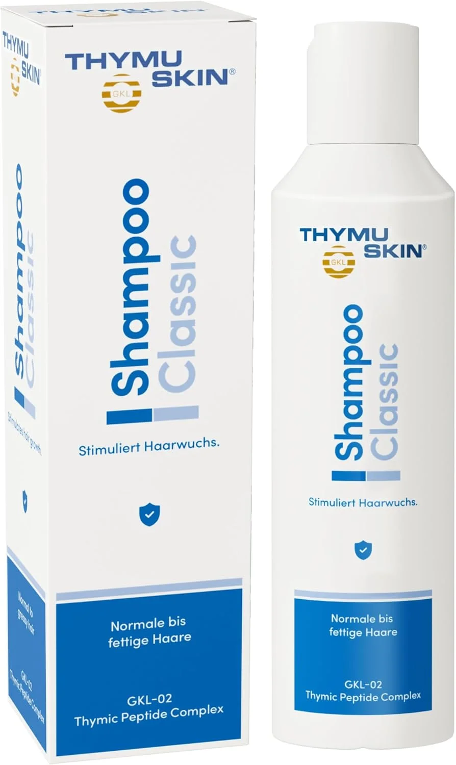 شامپو کلاسیک تایموسکین - فرمول ضخیم کننده و رشد مجدد مو برای آقایان و بانوان، برای موهای معمولی/چرب، پپتید ثبت شده GKL-02، فرمول آلمانی برای نازک شدن مو و ریزش مو - 200 میلی لیتر - 60 روز