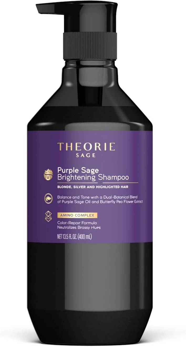 شامپو روشن کننده مو تئوری با عصاره مریم گلی بنفش - متعادل کننده، تقویت کننده و روشن کننده موهای بلوند، نقره ای، خاکستری، دکلره شده، رنگ شده یا هایلایت شده، از بین برنده زردی و نارنجی شدن (400 میلی لیتر)