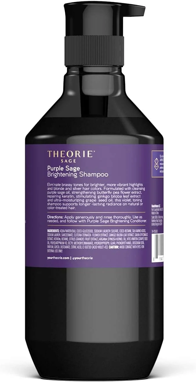 شامپو روشن کننده مو تئوری با عصاره مریم گلی بنفش - متعادل کننده، تقویت کننده و روشن کننده موهای بلوند، نقره ای، خاکستری، دکلره شده، رنگ شده یا هایلایت شده، از بین برنده زردی و نارنجی شدن (400 میلی لیتر)
