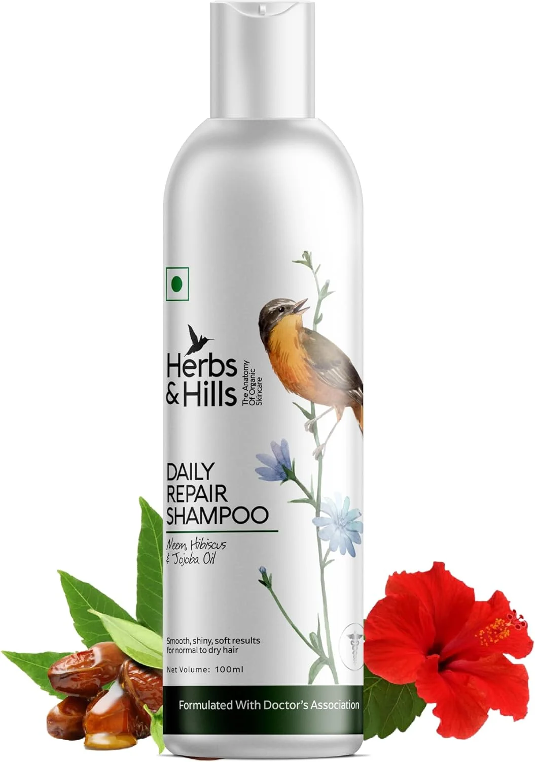 شامپو ترمیم کننده روزانه گیاهان و تپه ها 250 میلی لیتر حاوی روغن چریش، گل بامیه و جوجوبا، نتایج صاف، براق و نرم برای موهای معمولی تا خشک، جلوگیری از ریزش مو، مبارزه با قارچ و عفونت پوست سر