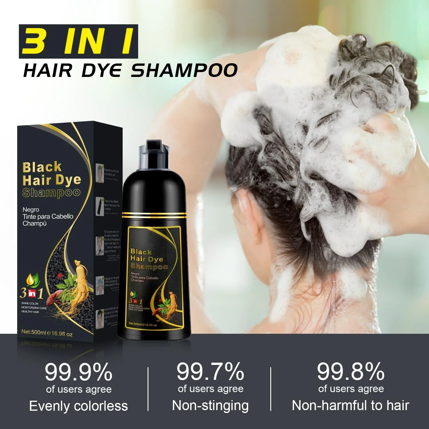 شامپو رنگ موی مشکی 3 در 1، رنگ موی فوری برای پوشش موهای سفید، رنگ موی مشکی طبیعی برای زنان و مردان، شامپو رنگ مو 500 میلی لیتری ماندگاری 30 روزه با مواد گیاهی شامپو رنگ موی مشکی 3 در 1، رنگ موی فوری برای پوشش موهای سفید، رنگ موی مشکی طبیعی برای زنان و مردان، شامپو رنگ مو 500 میلی لیتری ماندگاری 30 روزه با مواد گیاهی