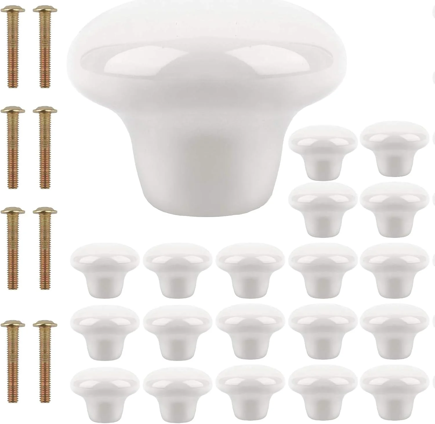 دستگیره سرامیکی کابینت ZOENHOU، 20 عدد دستگیره گرد سرامیکی سفید رنگ با 20 عدد پیچ (2.5 سانتی متر)، دستگیره کوچک کشو برای کمد آشپزخانه، حمام و کمد لباس