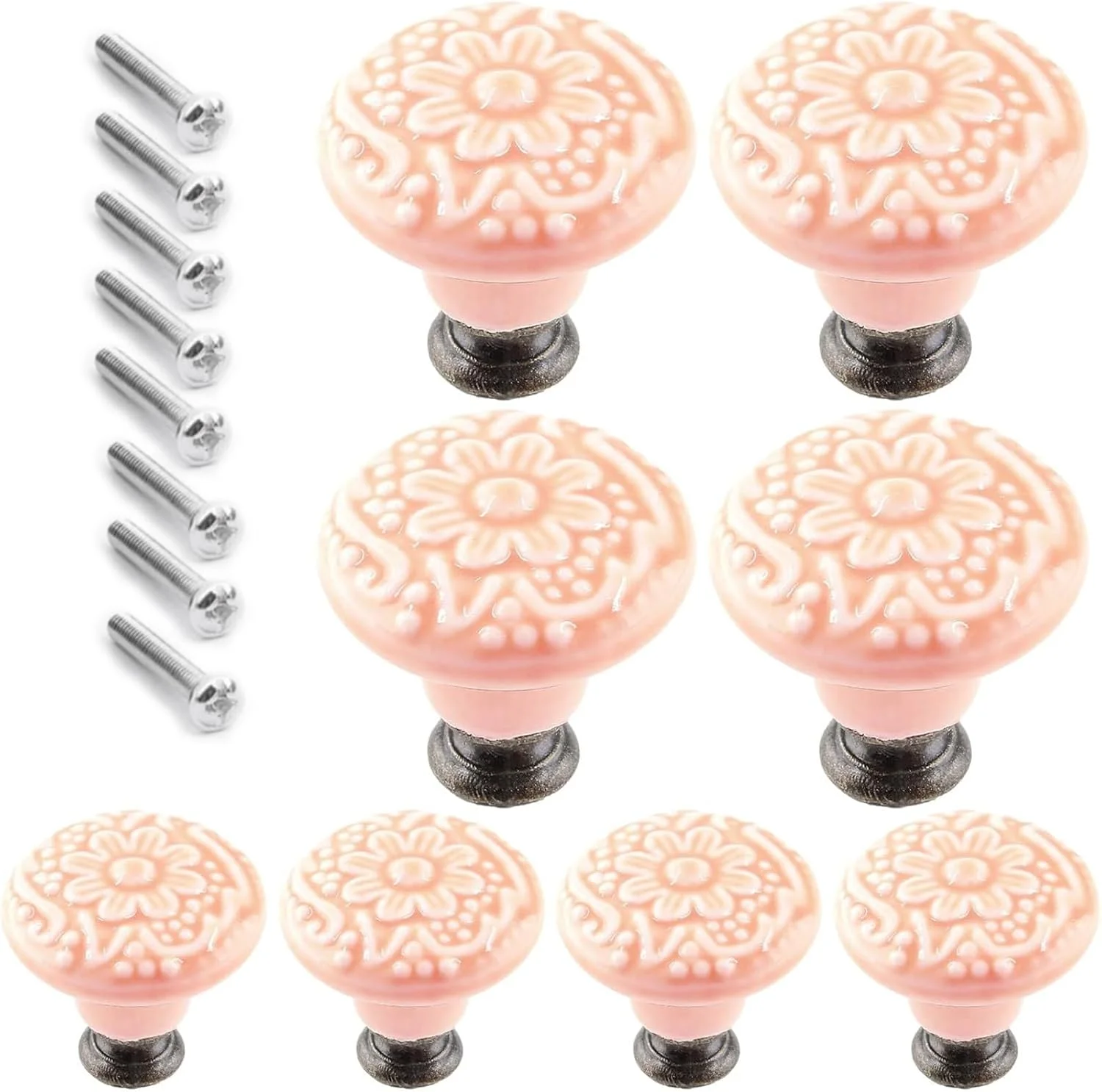 دستگیره سرامیکی 8 عددی THE WHITE SHOP، دستگیره های کشو کابینت آشپزخانه قدیمی، دستگیره های سرامیکی کمد لباس یکپارچهسازی با سیستمعامل، دستگیره های تزئینی کشو برای کمد، گنجه، دستگیره درب مبلمان (سایز: صورتی)