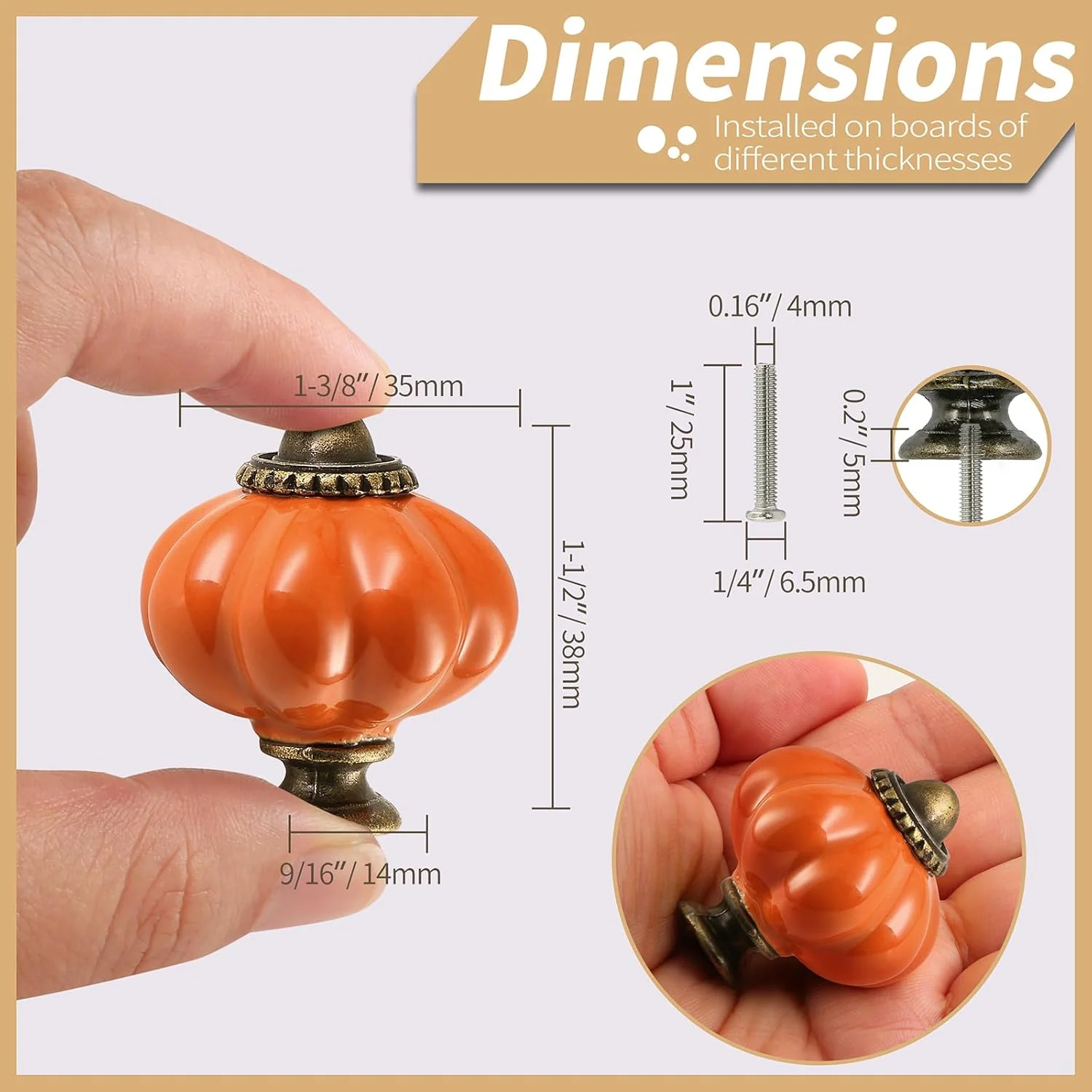 دستگیره سرامیکی نارنجی Zernmiarder، بسته 6 عددی - دستگیره کدو تنبل کابینت، دستگیره کمد لباس رترو - دستگیره کشو وینتیج با پیچ برای کشو کمد، کابینت و پروژه های DIY خانگی
