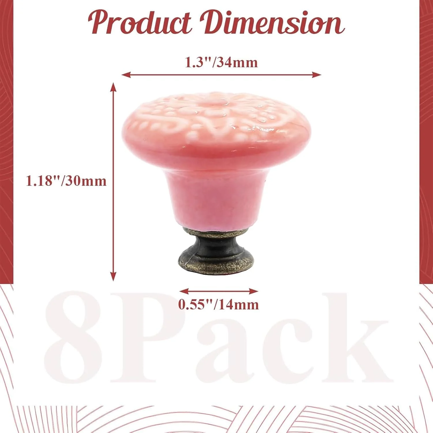 دستگیره سرامیکی 8 عددی THE WHITE SHOP، دستگیره های کشو کابینت آشپزخانه قدیمی، دستگیره های سرامیکی کمد لباس یکپارچهسازی با سیستمعامل، دستگیره های تزئینی کشو برای کمد، گنجه، دستگیره درب مبلمان (سایز: صورتی)