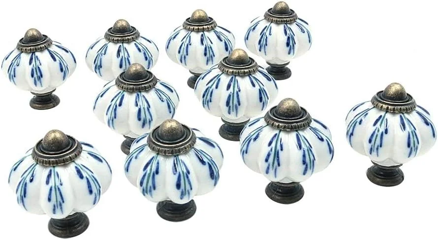 WANGCL ست 10 عددی دستگیره های سرامیکی فلزی آبی روشن، دستگیره های کشو کمد شیک و قدیمی با 10 پیچ (3.8 x 3.3 x 0.03 سانتی متر)