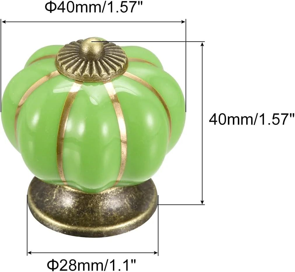 سورسینگ مپ، دستگیره سرامیکی کابینت کشو، 3 عدد دستگیره کدو تنبل، قطر 40 میلی متر / 1.57 اینچ، دستگیره برای کمد لباس های قدیمی، گنجه، کمد، همراه با پیچ، سبز