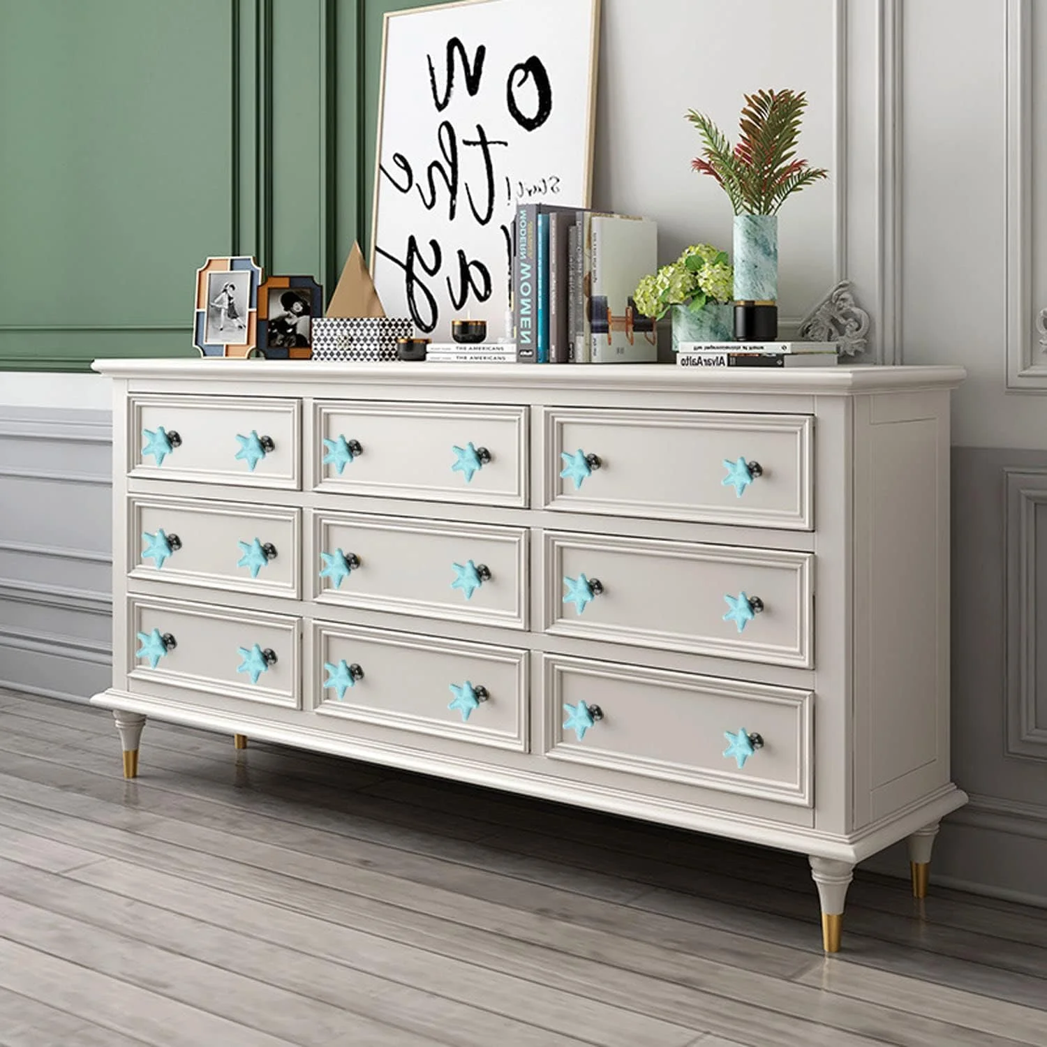 دستگیره سرامیکی طرح ستاره دریایی، دستگیره کابینت با تم ساحلی، دستگیره های آبی به سبک دریایی برای کابینت آشپزخانه، کمد، جالباسی و گنجه، سخت افزار دکوری اقیانوسی منحصر به فرد