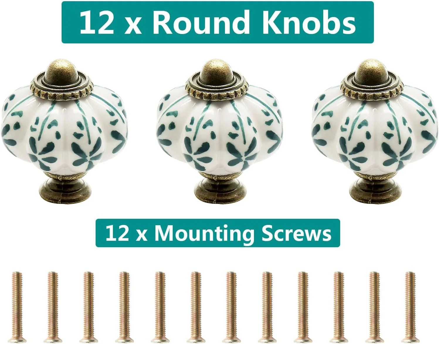 سیمنیر 12 عدد دستگیره کدو تنبل عاجی، دستگیره کابینت سرامیکی وینتیج، دستگیره کشو کمد، دستگیره درب با پیچ های نصب - طرح برگ