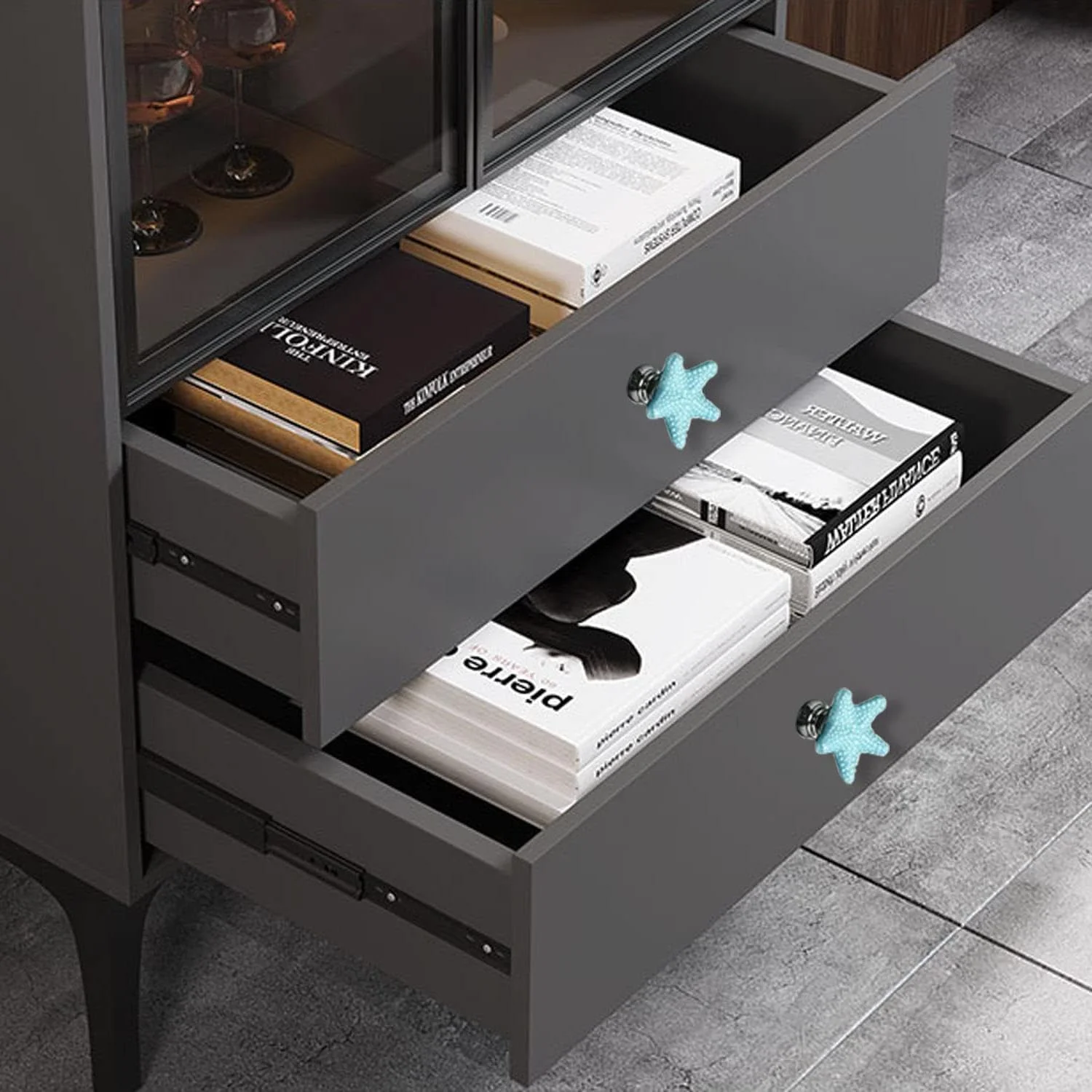 دستگیره سرامیکی طرح ستاره دریایی، دستگیره کابینت با تم ساحلی، دستگیره های آبی به سبک دریایی برای کابینت آشپزخانه، کمد، جالباسی و گنجه، سخت افزار دکوری اقیانوسی منحصر به فرد