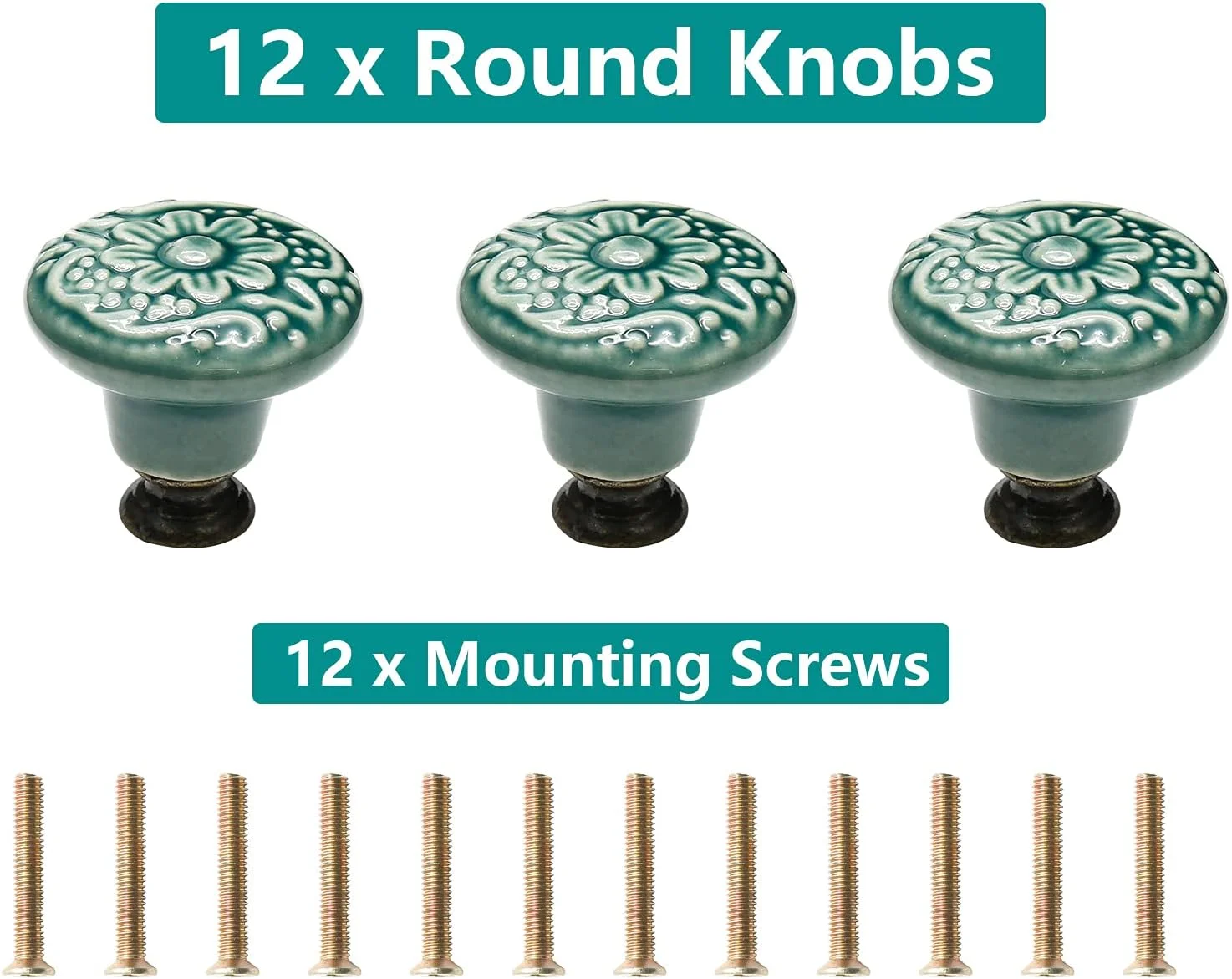 سیمنیر 12 عدد دستگیره کابینت سبز، دستگیره های سرامیکی کمد لباس به سبک رترو، 34 میلی متر / 1.3 اینچ دستگیره کشو دستگیره درب دستگیره های کمد با پیچ های نصب