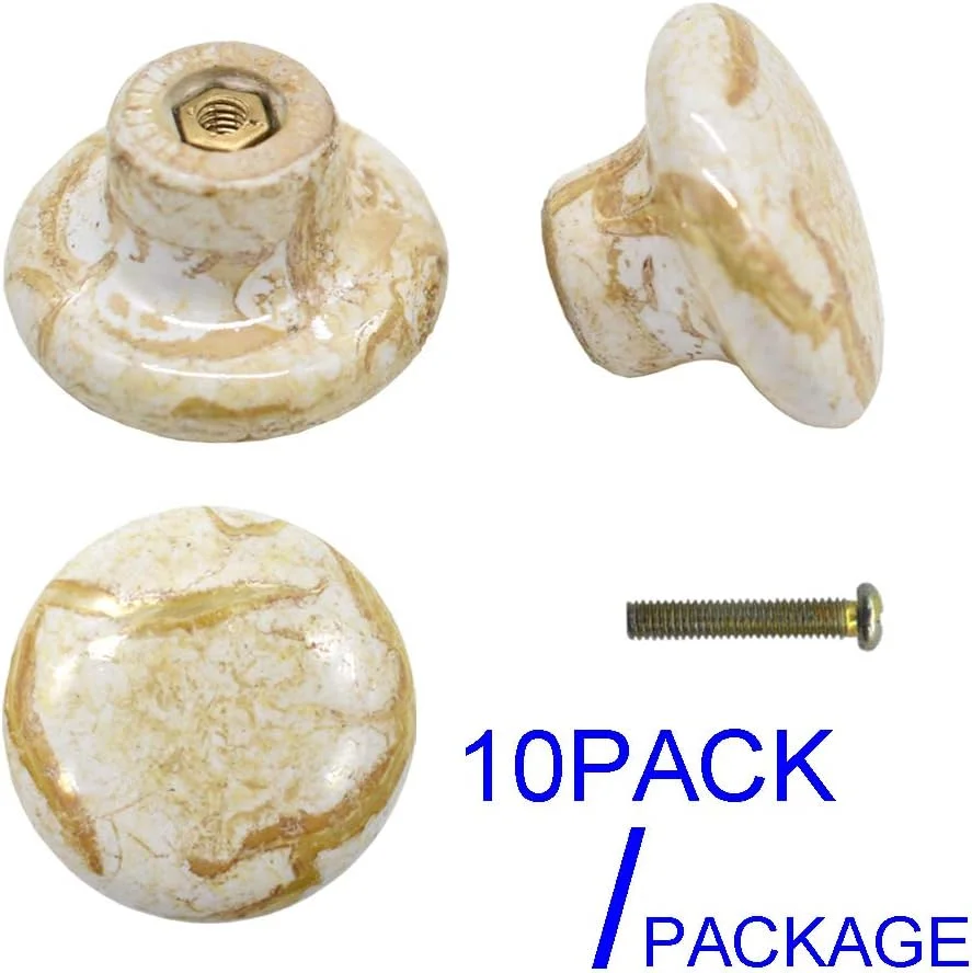 دسته سرامیکی LE-stone، بسته 10 عددی، 1.2 اینچی، دستگیره درب، کشو کابینت، طرح مرمر، مناسب برای کابینت، کمد، کشو، میز آرایش، صندوق