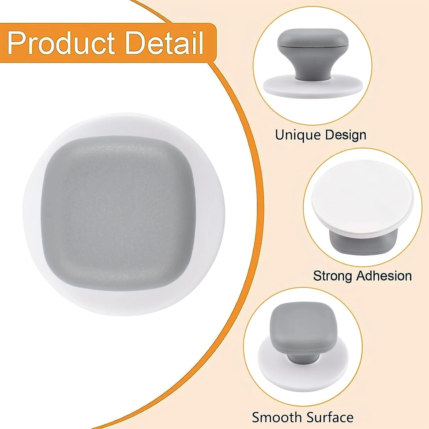 دستگیره کشو خودچسب خاکستری 8 عددی، دستگیره های پلاستیکی گرد و مربعی کابینت، دستگیره های چسبی آسان بدون نیاز به سوراخ کاری برای کابینت آشپزخانه، مبلمان، کمد، لوازم جانبی کشو شیشه ای