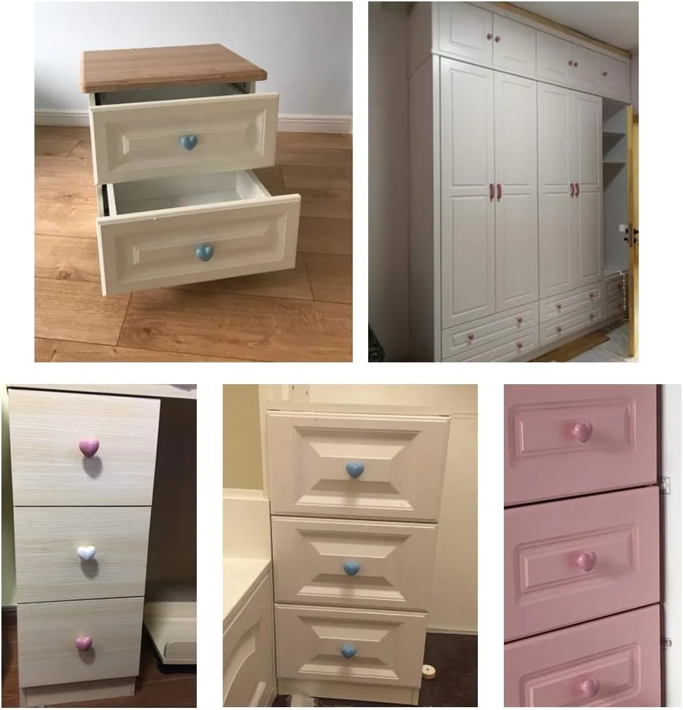 دستگیره های سرامیکی صورتی SeeRaphee، دستگیره کشو، دستگیره کابینت طرح قلب برای آشپزخانه، اتاق کودک، کمد، سازمان دهنده اسباب بازی، قفسه کتاب - 8 عدد