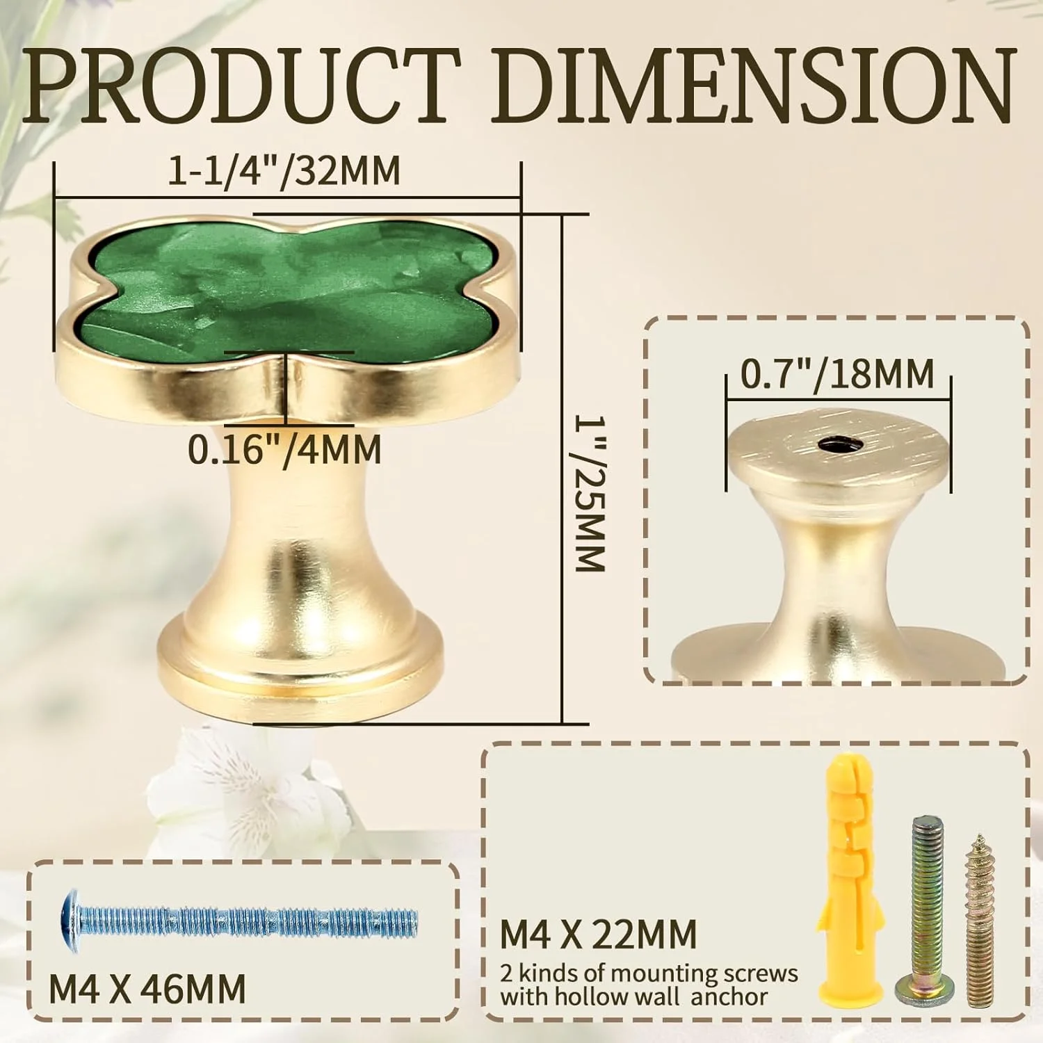 دستگیره کابینت برنجی سویوتین، بسته 6 عددی، دستگیره شبدری تزئینی کمد و کشو، دستگیره طلایی خش دار برای کابینت آشپزخانه، دستگیره کشو برای کمد، بوفه، انبار (سبز)