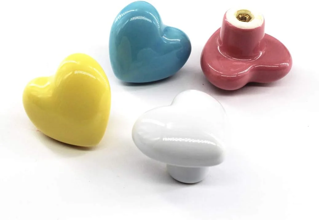 دستگیره های سرامیکی صورتی SeeRaphee، دستگیره کشو، دستگیره کابینت طرح قلب برای آشپزخانه، اتاق کودک، کمد، سازمان دهنده اسباب بازی، قفسه کتاب - 8 عدد