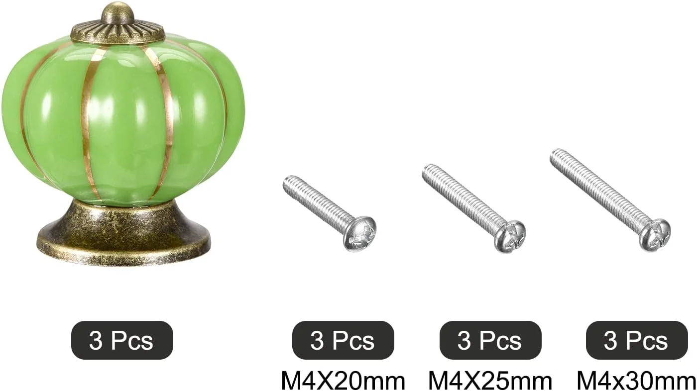سورسینگ مپ، دستگیره سرامیکی کابینت کشو، 3 عدد دستگیره کدو تنبل، قطر 40 میلی متر / 1.57 اینچ، دستگیره برای کمد لباس های قدیمی، گنجه، کمد، همراه با پیچ، سبز