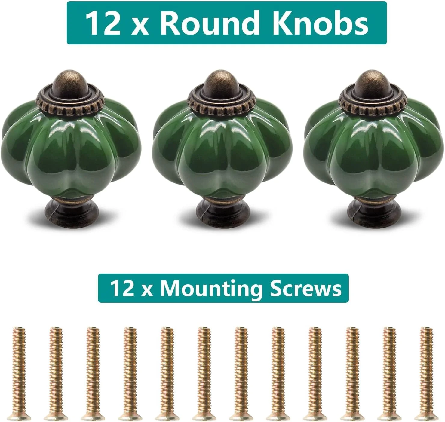 سیمنیر 12 عدد دستگیره کدو تنبل سبز تیره، دستگیره کابینت سرامیکی وینتیج، دستگیره کمد، دستگیره کشو، دستگیره درب، دستگیره های کمد با پیچ های نصب، B09MHW2XJQ_CA NARF
