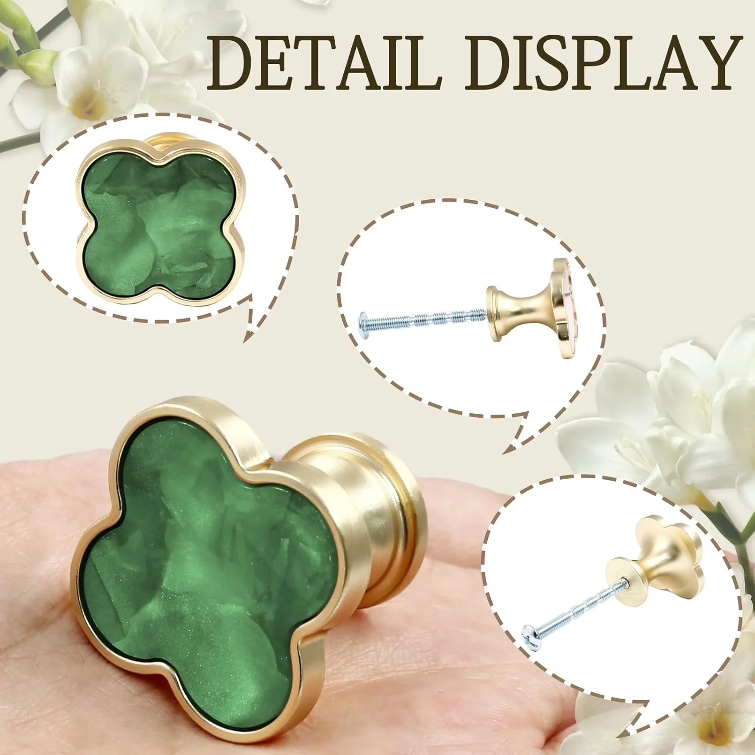 دستگیره کابینت برنجی سویوتین، بسته 6 عددی، دستگیره شبدری تزئینی کمد و کشو، دستگیره طلایی خش دار برای کابینت آشپزخانه، دستگیره کشو برای کمد، بوفه، انبار (سبز)