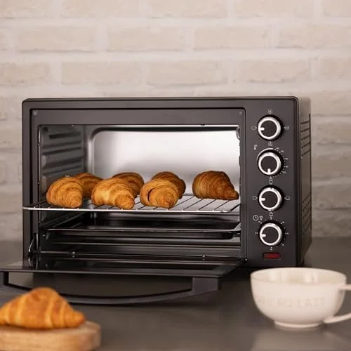 توستر برقی DOMEA با ظرفیت 40 لیتر، دارای جوجه گردان و کانوکشن، فر رومیزی، دمای قابل تنظیم (100-250 درجه سانتیگراد)، تایمر 60 دقیقه ای، برای تست کردن، پخت، بریان کردن و گریل کردن، 1600 وات، مشکی
