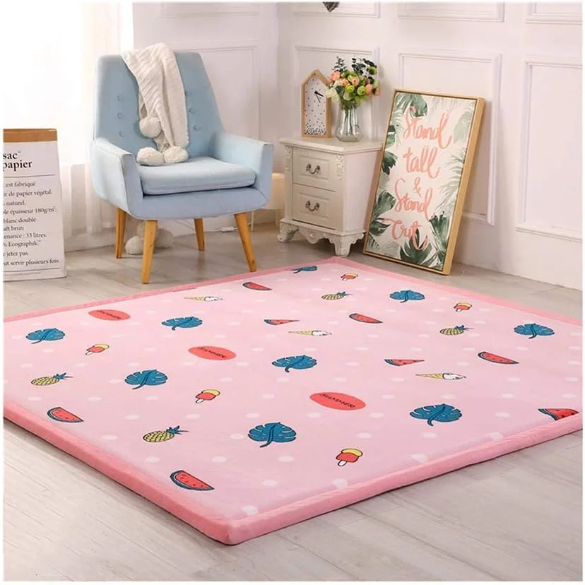 تشک فوتون کف زمین ZJCQA، پد تشک تاتامی، روکش تشک خواب مخملی نرم مرجانی، فرش کودک، مت یوگا (صورتی)، آبی، 200 * 200 سانتی متر