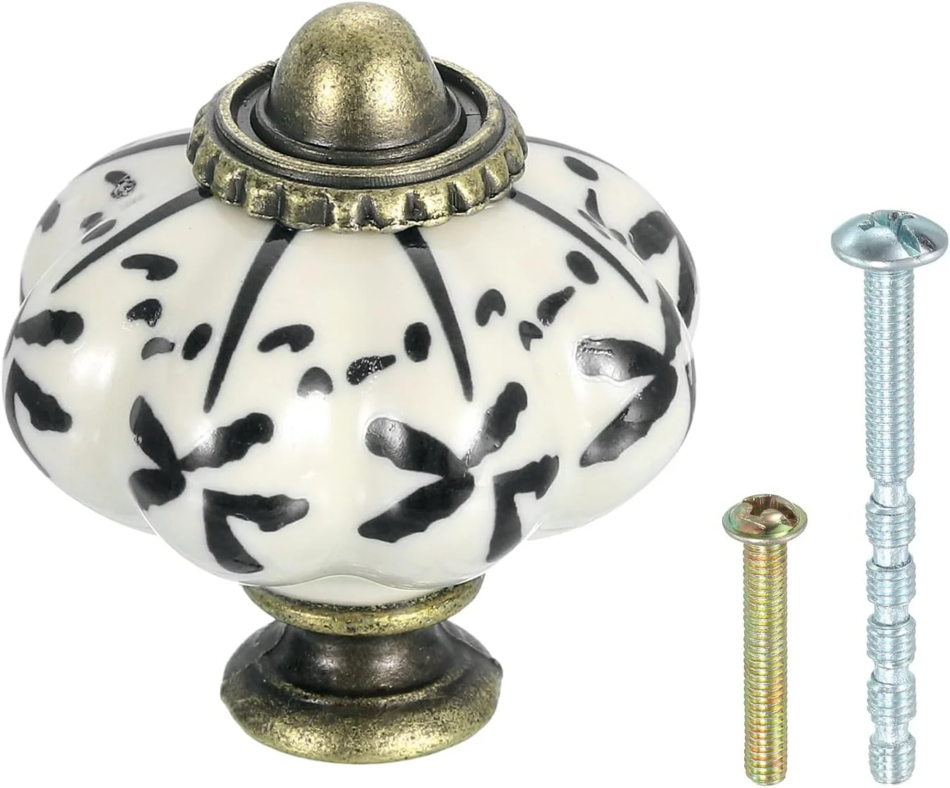 دستگیره سرامیکی QUARKZMAN، 35 میلی متر / 1.38 اینچ، دستگیره کدو تنبل کابینت، دستگیره کشو، دستگیره های کشو وینتیج با پیچ برای میز آرایش، مبلمان اتاق خواب، کابینت، مشکی