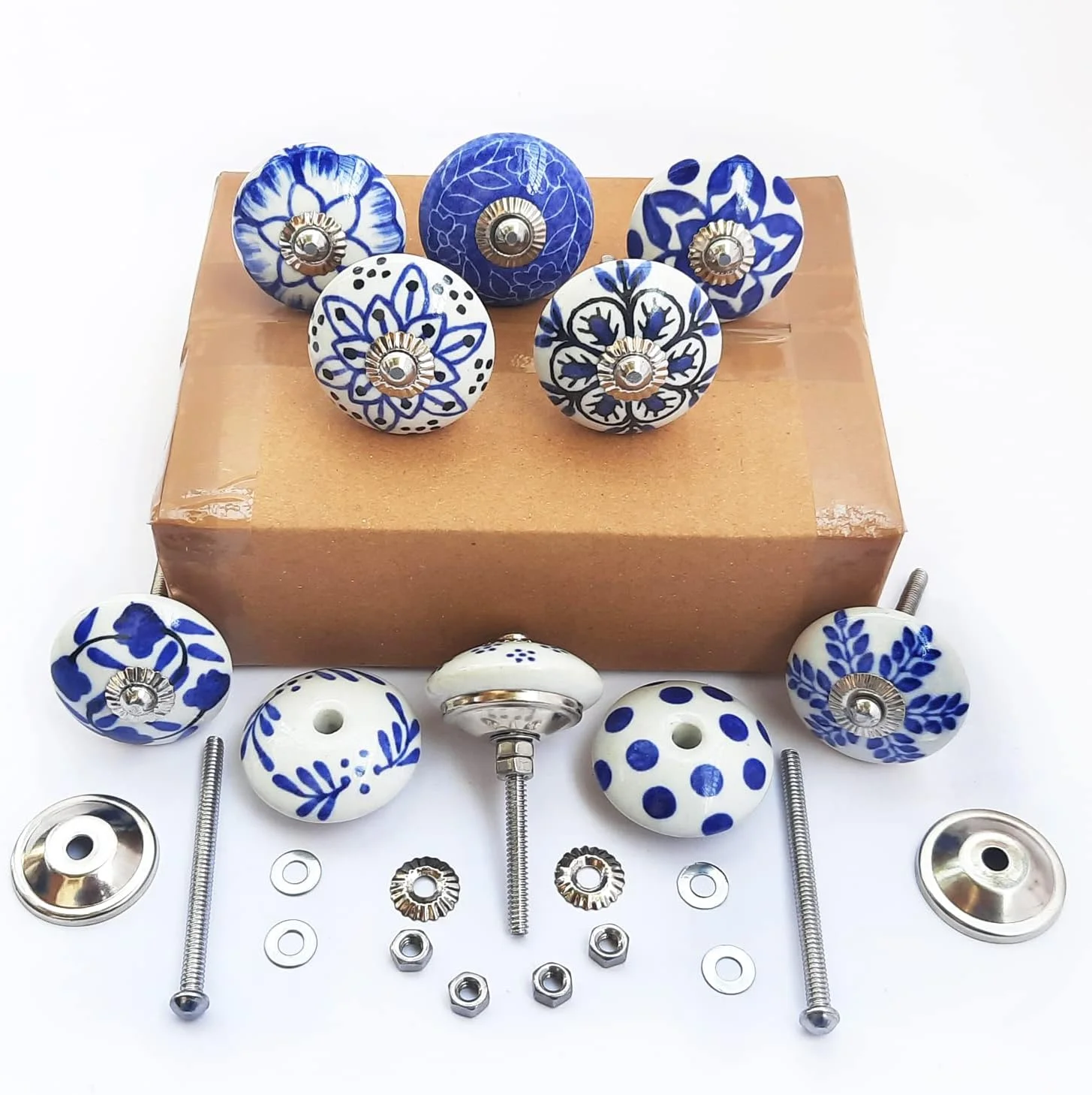 دستگیره های سرامیکی دست ساز طرح قدیمی Royal Kraft Sknob002 مناسب کابینت آشپزخانه، درب، کشو، کمد و گنجه (ست 10 عددی)
